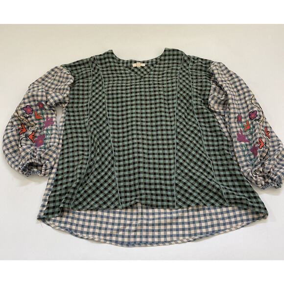 Easel Los Angeles Anthropologie EMBROIDERED Shirt Baggy Oversized Boho BLUE - Picture 1 of 11